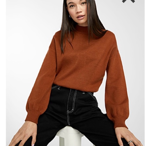 Twik Puff Sleeve Cropped Mock Neck Sweater - Picture 4 of 4